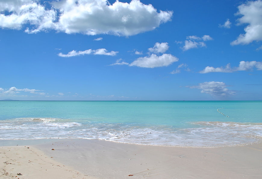 Tropical Caribbean Beach with Turquoise Water and Blue Sky