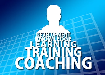 Blue coaching and training concept with person silhouette