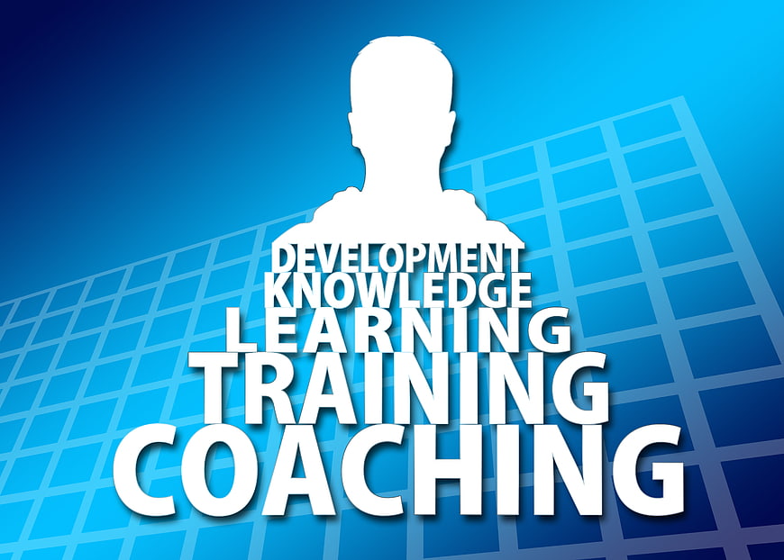 Blue coaching and training concept with person silhouette