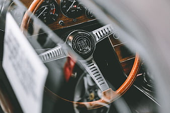 Vintage Fiat Steering Wheel Close-Up