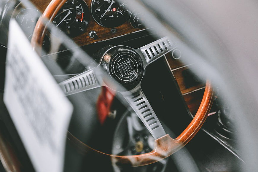 Vintage Fiat Steering Wheel Close-Up