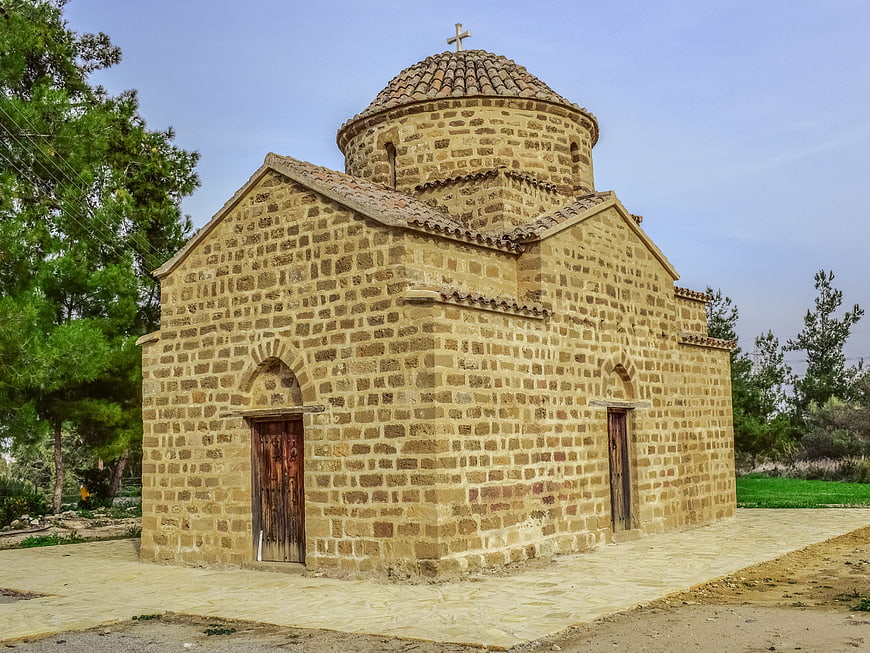 Ancient stone Orthodox church in Cyprus with dome
