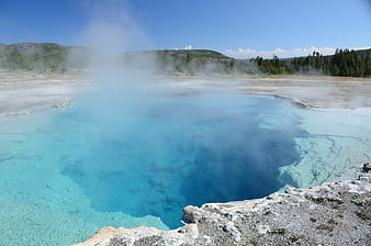 Sapphire Pool Turquoise Water Steam Yellowstone National Park Landscape