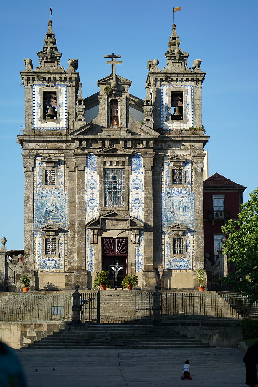 Historic Church Facade With Blue Azulejo Tiles In Porto, Portugal