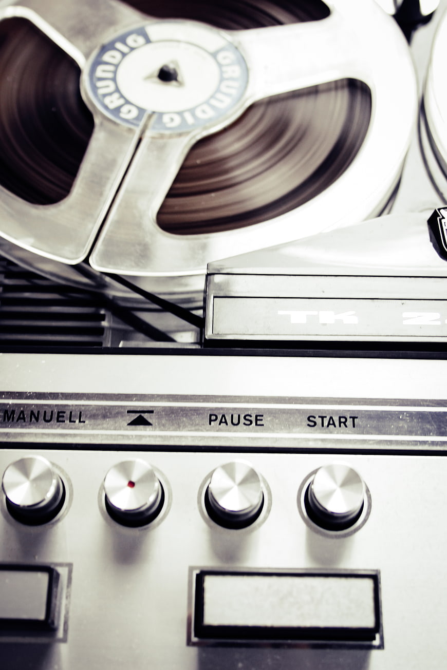 Vintage Grundig reel-to-reel tape recorder close-up