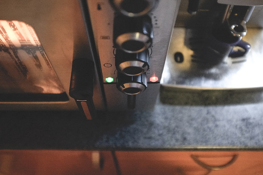 Close-up of stainless steel convection oven control panel