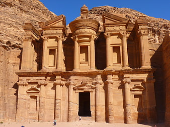 The Monastery Ed Deir in Petra Jordan carved into sandstone cliff