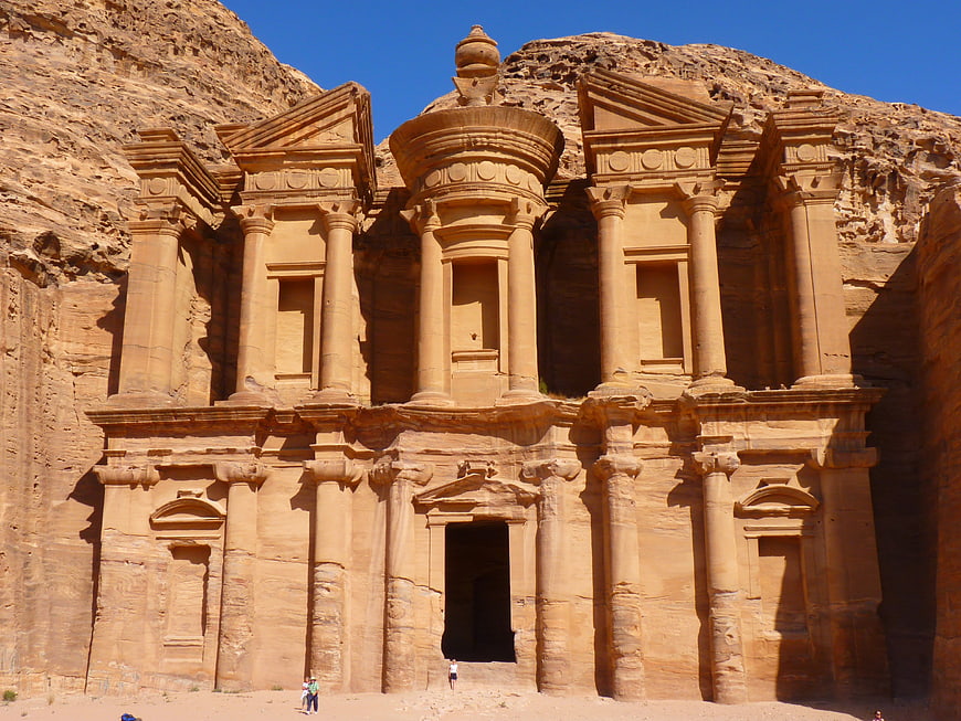 The Monastery Ed Deir in Petra Jordan carved into sandstone cliff