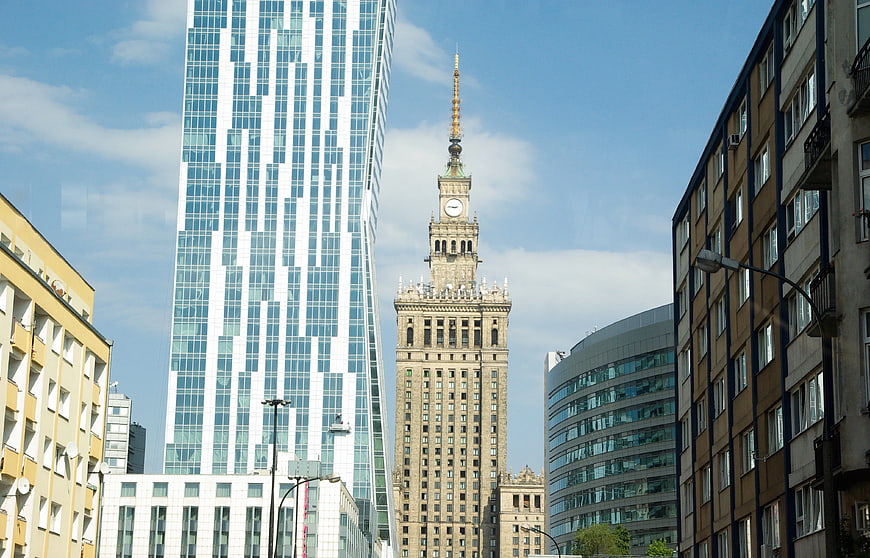 Warsaw skyline with Palace of Culture and Varso Tower
