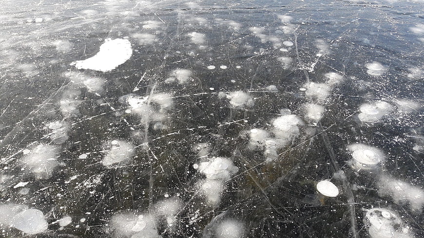 Frozen Lake Ice Bubbles Winter Nature Texture