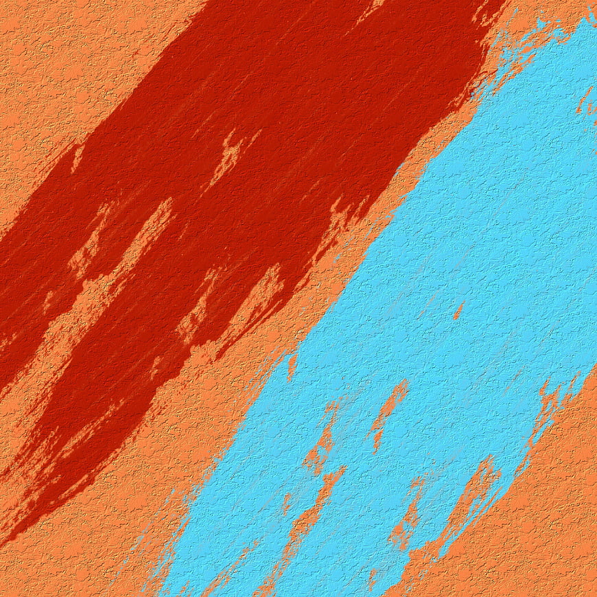 Abstract textured background with red and blue brush strokes on orange