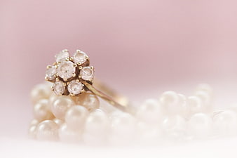 Vintage diamond cluster ring on pearls