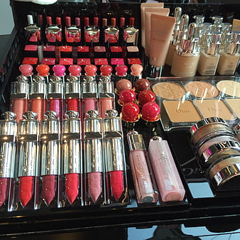 Dior Cosmetics Display With Lipsticks And Foundation