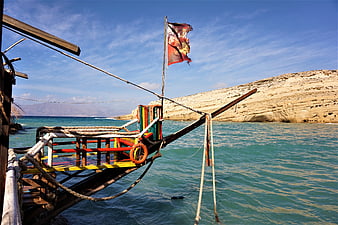 Traditional wooden boat in Matala, Crete, Greece