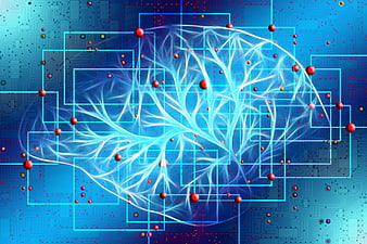 Abstract Artificial Intelligence Brain on Circuit Board Background