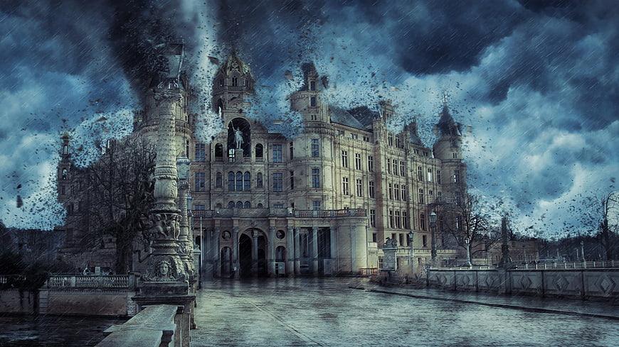 Dramatic Storm Over Grand European Palace Architecture
