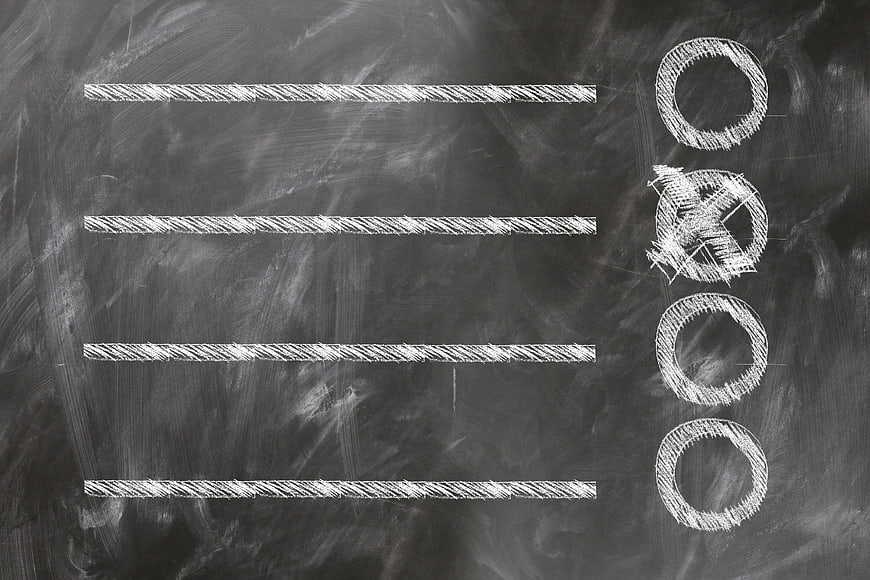 Hand-drawn chalk checklist with one item checked on dark blackboard background