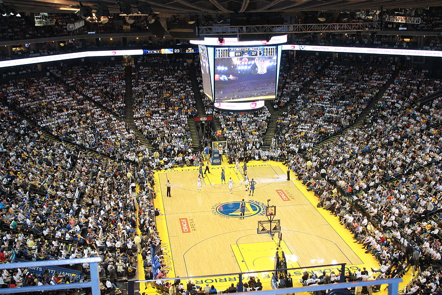 Wide Angle View Of Golden State Warriors Basketball Game At Oracle Arena