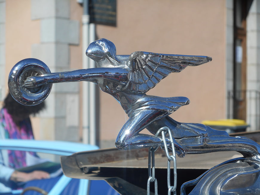 Vintage Chrome Car Hood Ornament Angel Statue Close-Up