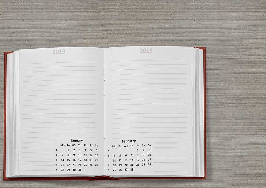 Open 2019 Planner Notebook With January And February Calendars