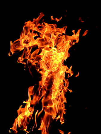 Vibrant orange flames burning intensely against a solid black background