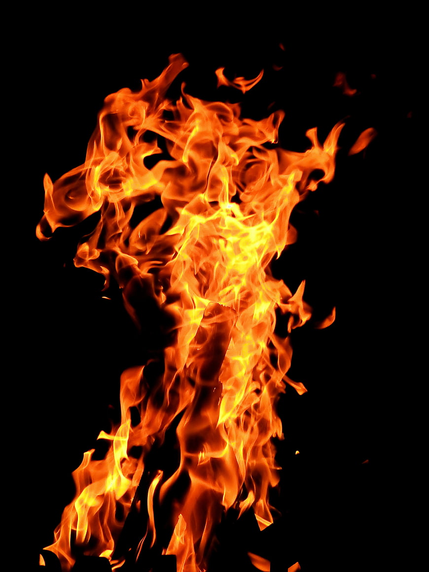 Vibrant orange flames burning intensely against a solid black background