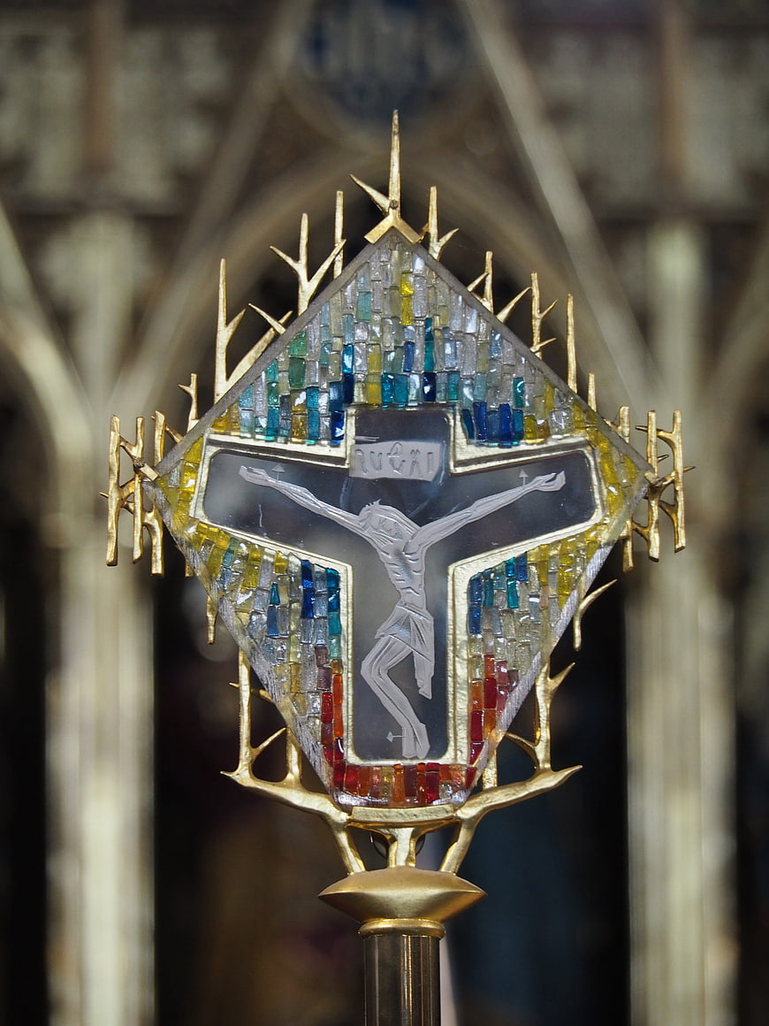 Modern Mosaic Processional Cross with Crucifixion