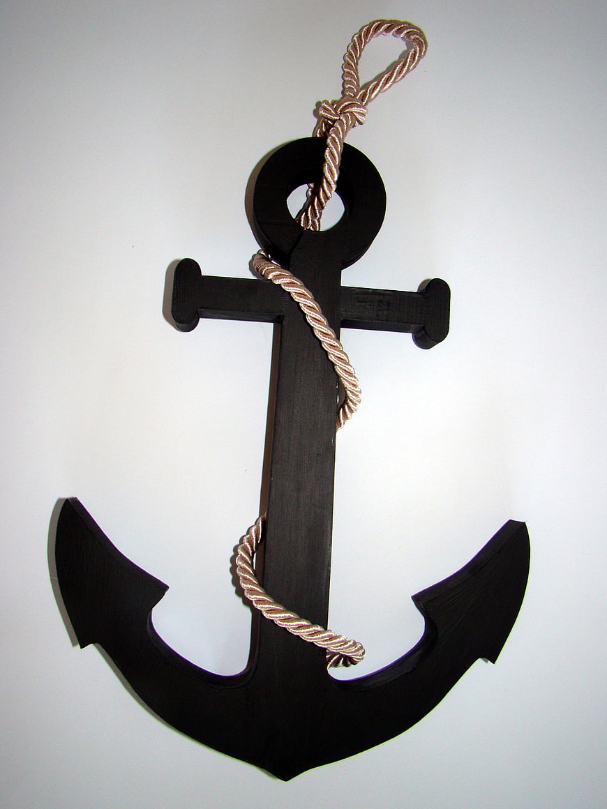 Black Wooden Anchor Wall Decor With Rope
