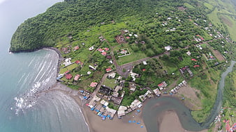 Aerial view of Montepio coastal village in Los Tuxtlas, Veracruz, Mexico