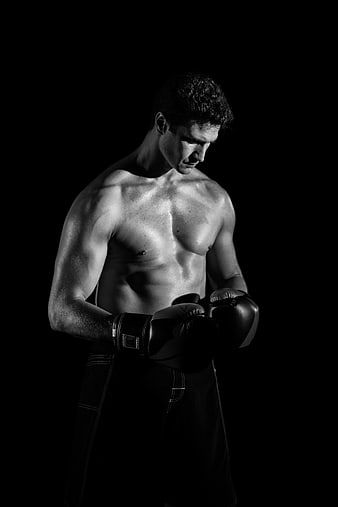 Muscular Boxer Portrait in Black and White