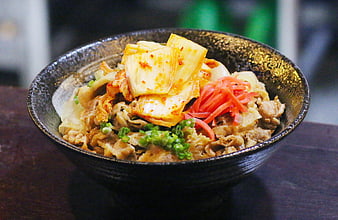 Korean Beef Bowl with Kimchi and Pickled Radish