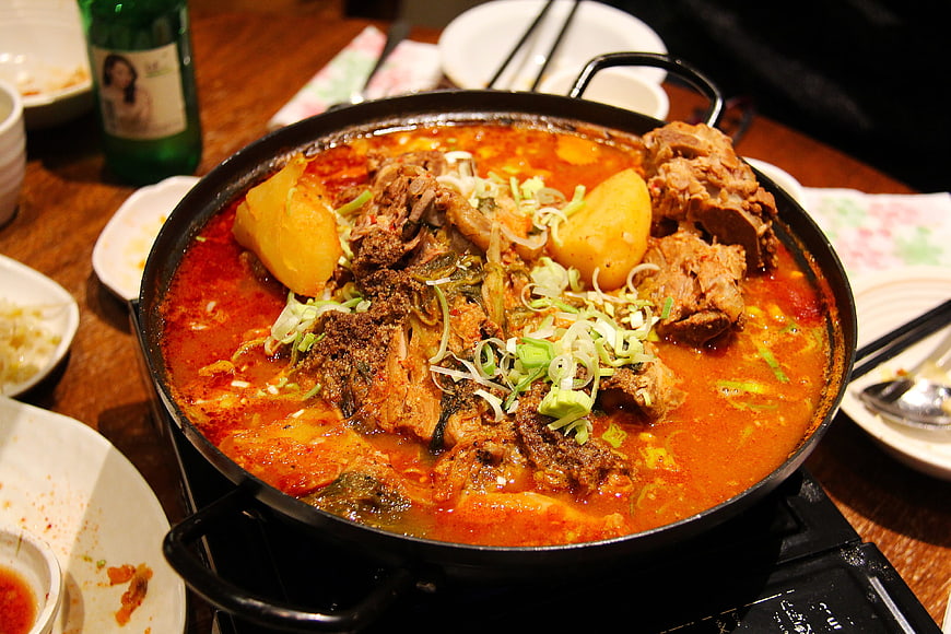 Spicy Korean Pork Bone Stew with Potatoes and Green Onions