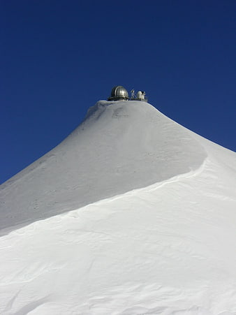 Observatory Dome on Snow-Capped Mountain Peak