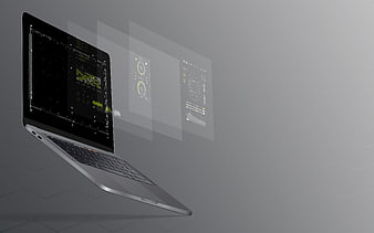 Floating Laptop with Holographic Data Screens