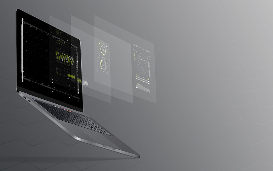 Floating Laptop with Holographic Data Screens