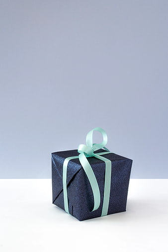 Dark Blue Glitter Gift Box with Mint Ribbon