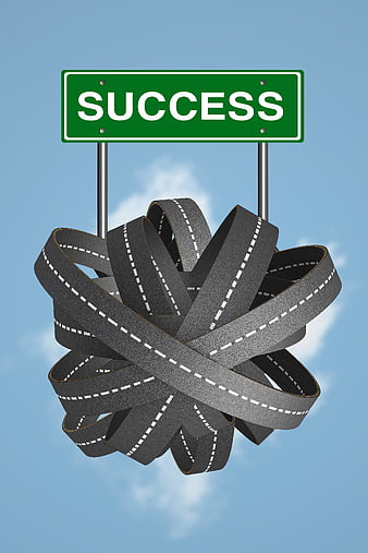 Tangled road leading to success sign concept