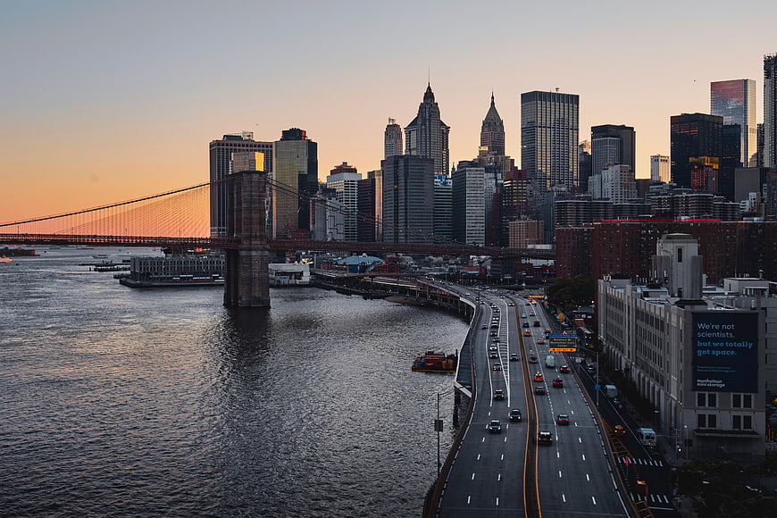 Brooklyn Bridge and Manhattan Skyline at Sunset