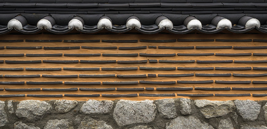 Traditional Korean Hanok Roof Tile and Stone Wall Texture