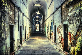 HDR View of Decaying Abandoned Prison Corridor