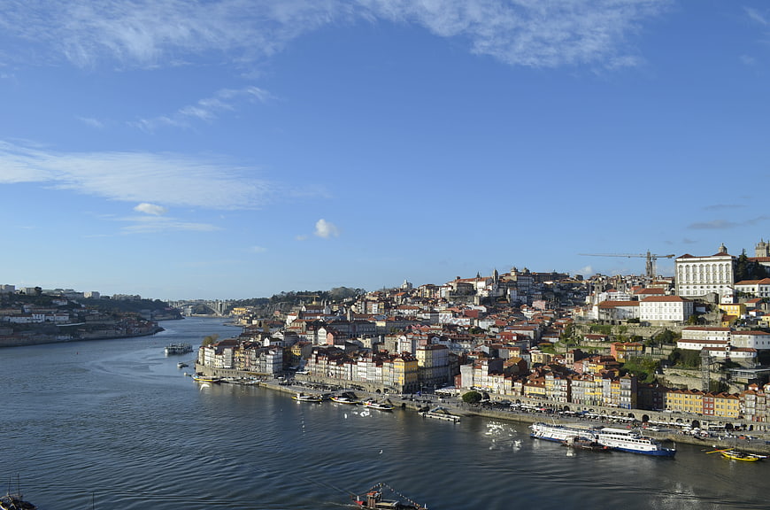 Porto cityscape along the Douro River with boats and historic buildings