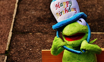 Kermit the Frog Plush Wearing Happy Birthday Top Hat