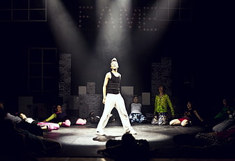 Dramatic Contemporary Dance Performance on Dark Theater Stage