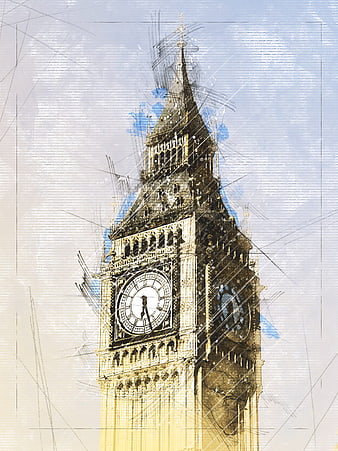 Artistic Sketch of Big Ben Clock Tower in London