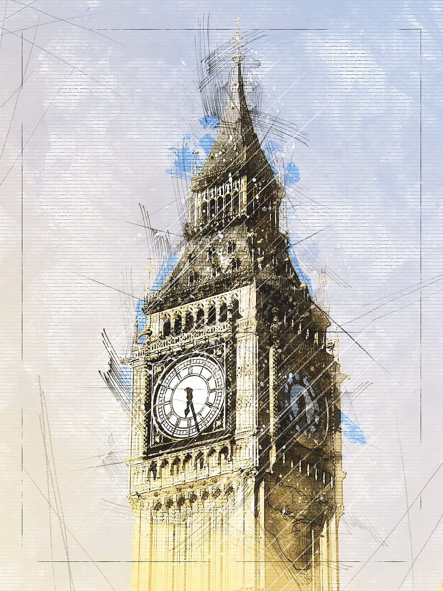 Artistic Sketch of Big Ben Clock Tower in London
