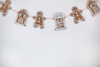 Gingerbread Man and House Christmas Bunting on White Background