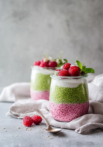 Layered Chia Seed Parfait with Raspberries and Yogurt