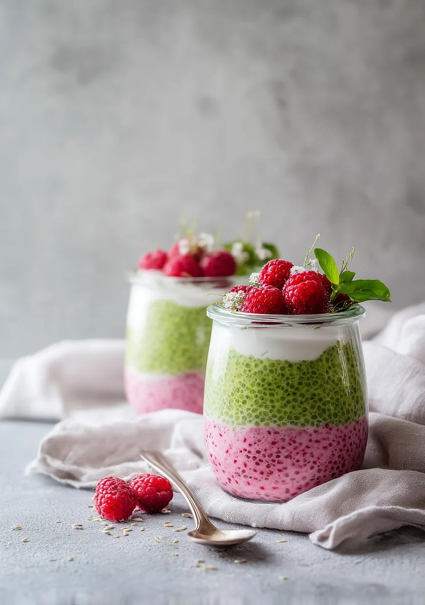 Layered Chia Seed Parfait with Raspberries and Yogurt