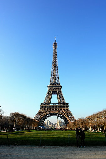 Eiffel Tower in Paris Against Clear Blue Sky