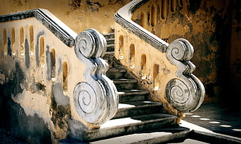 Weathered Baroque Staircase in Old Mediterranean Building